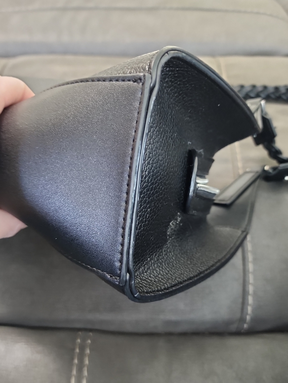 Calvin Klein Black Braided Handle Shoulder Bag Pebbled Vegan Leather Tote - Picture 8 of 8